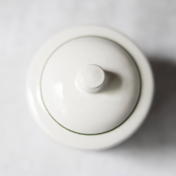 Small green white stoneware cheese crock canister with lid Pottery Craft Rondele - Picture 5 of 9